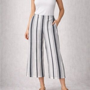 Express Wide Leg Linen Blend Pants XS | Black & White Striped | Mid Rise